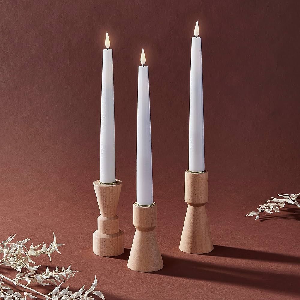 Amazon.com: LampLust Wood Candle Holders for Candlesticks - Set of 3 Wooden Candle Holder, Brass ... | Amazon (US)
