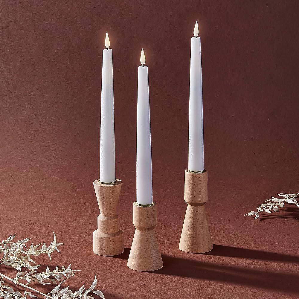 Amazon.com: LampLust Wood Candle Holders for Candlesticks - Set of 3 Wooden Candle Holder, Brass ... | Amazon (US)