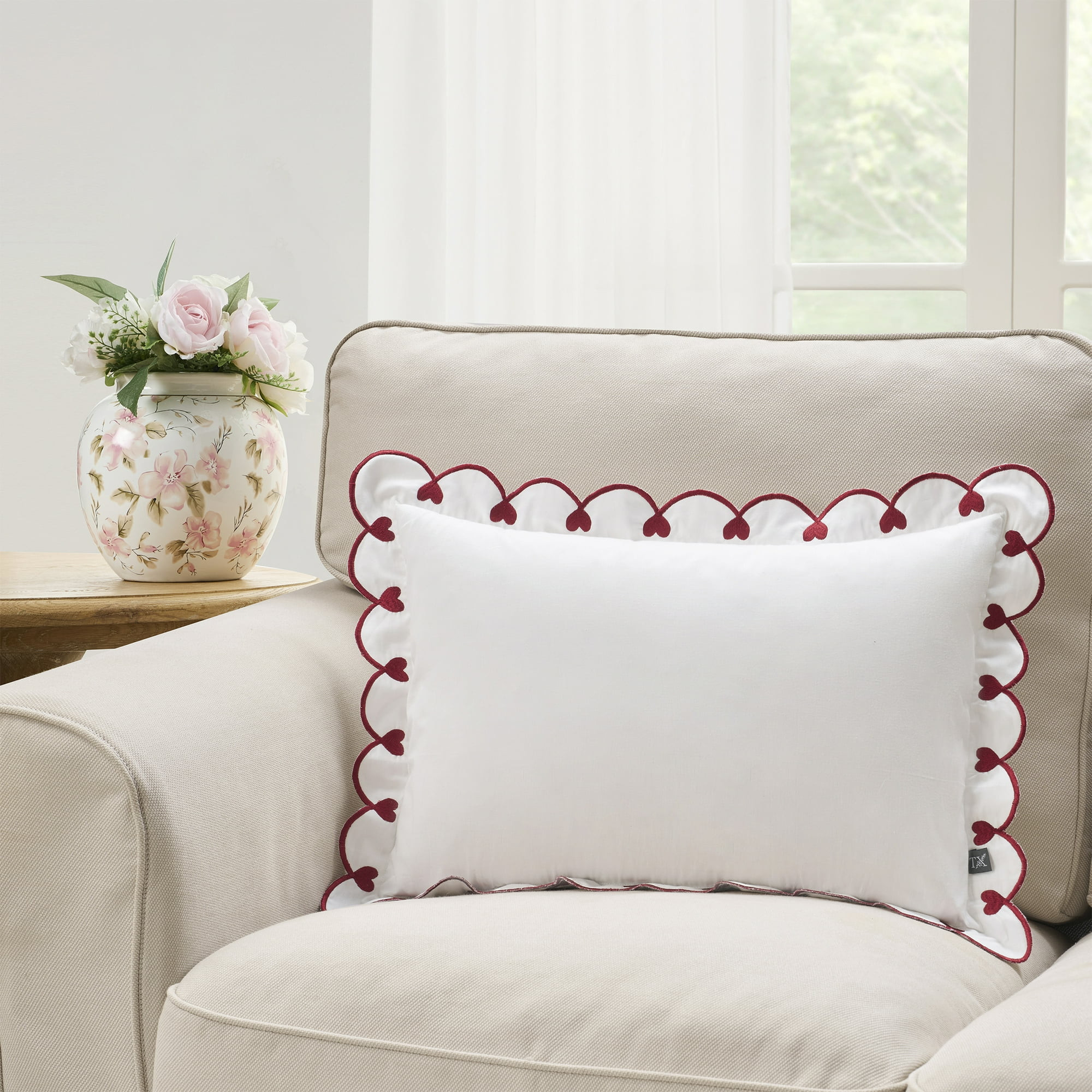 My Texas House 14" x 20" Bright White Scallop Embroidered Hearts Cotton Decorative Pillow Cover | Walmart (US)