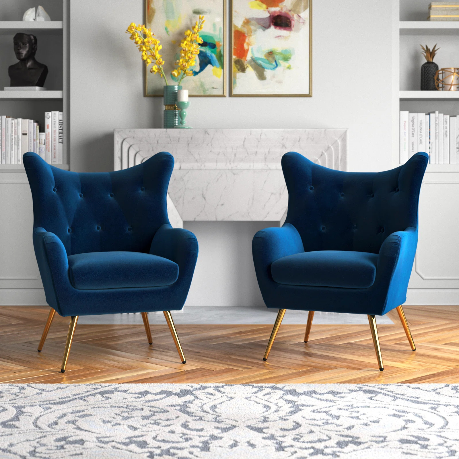 Avianna 29.25'' Wide Tufted Velvet Wingback Chair (Set of 2) | Wayfair North America