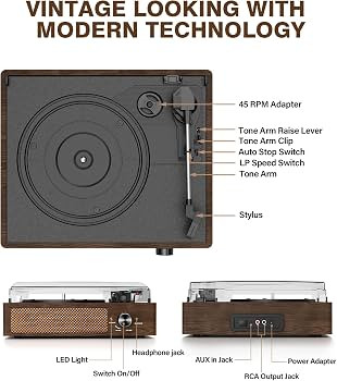 Bluetooth Vinyl Record Player,3-Speed Turntable with Stereo Speakers Vintage Phonograph Record Pl... | Amazon (US)