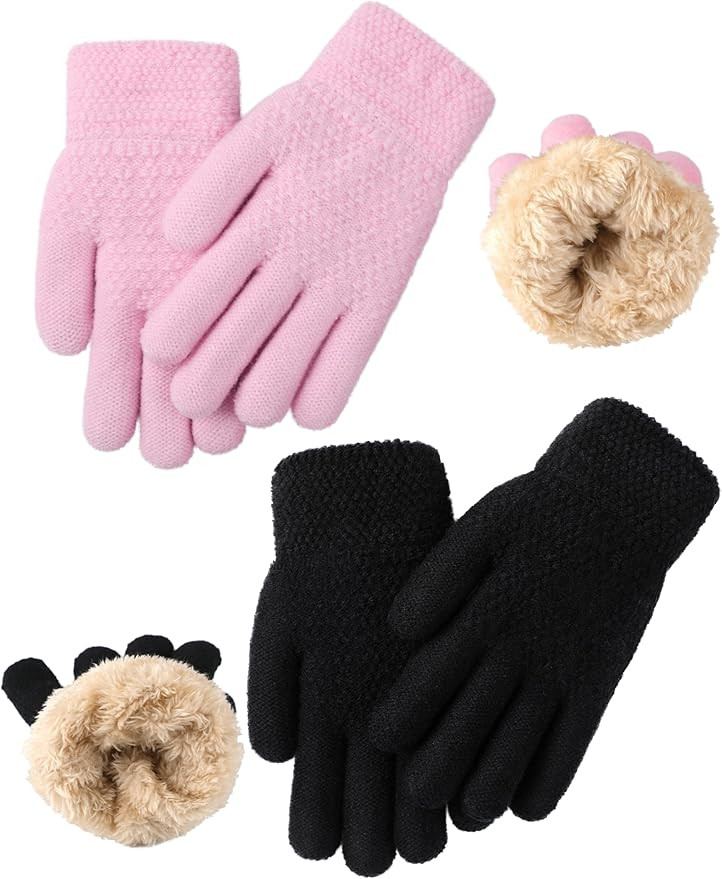 Glooarm 2 Pairs Kids Gloves Winter Thermal Wool Fleece Lined Gloves Thick Knit Gloves for Cold We... | Amazon (US)