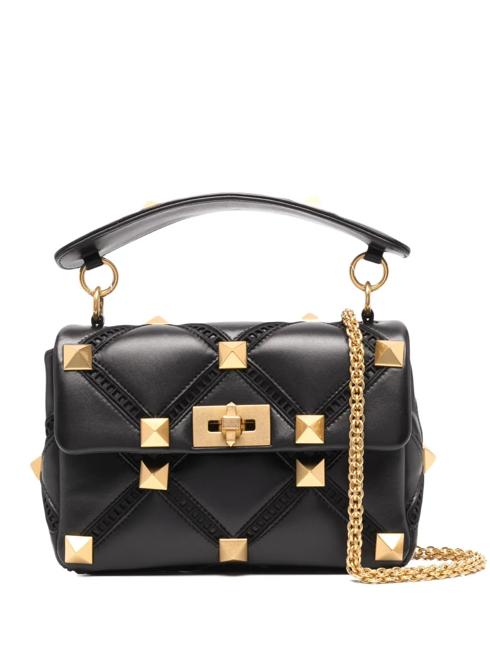 Valentino Garavani Medium Roman Stud Shoulder Bag | Black | FARFETCH | Farfetch Global