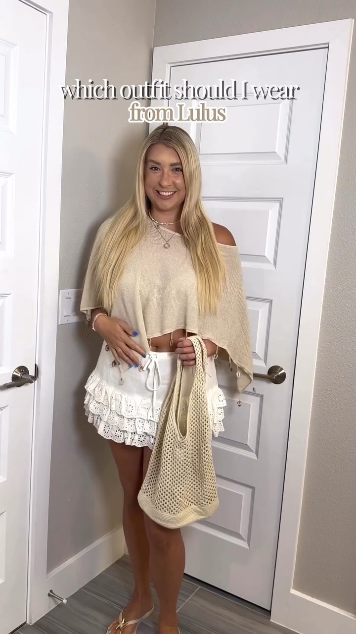 which @lulus outfit should I wear?🐚✨ I’m obsessed with all of these pieces! they’re so beachy & cute!🌞 I love the shells on both tops & these flip flops are my new fav🐚 

This Lulus haul is so summer! I’m obsessed with all of these pieces!

The first shell top I’m wearing a size XL! It fits true to size! This shell halter top is the cutest top for the summer! It ranges from sizes XS-XL! Adorable! Priced at $59

The shell poncho is priced at $49! LOW IN STOCK! I’m wearing a size large! This is the cutest shimmery cream poncho with pukka shells!

I know this white skirt will be one of my most worn items! I’m wearing a size XL & it’s priced at $39! Perfect for summer! Ranges from sizes XS-XL!

Love this cream crotchet bag for summer! Priced at $35 

My flip flops are the “ Nina Beige Starfish Flip Flops “ ($22) sold out

#explore #explorepage #outfitinspo #lovelulus #lulusambassador

#LTKgrwm #LTKMidsize #LTKPetite