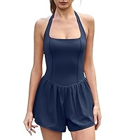 QINSEN Women's Halter Square Neck Romper Sleeveless Double Lined Jumpsuit Casual One Piece Outfit... | Amazon (US)