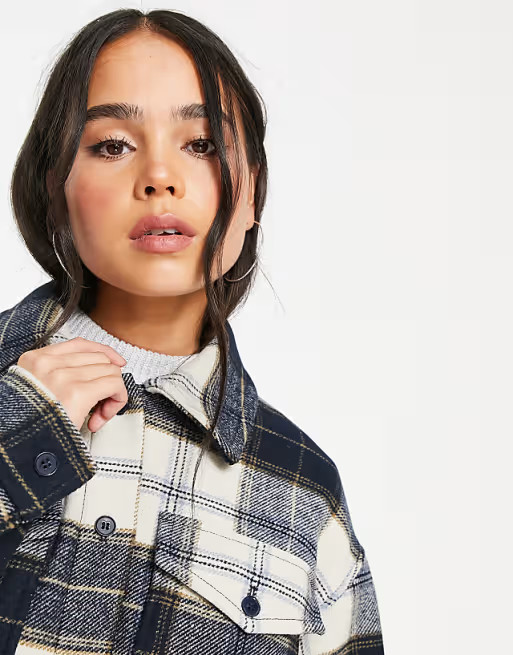 Weekday recycled oversized shacket in black and white check print | ASOS (Global)