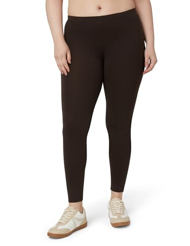 No Nonsense Women's Leggings - Soft Cotton Feel, Comfortable & Perfect for Layering, Gentle Elastic Waistband, Espresso, 2X | Amazon (US)