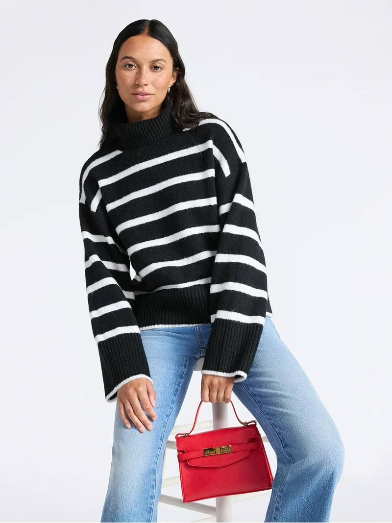 Time and Tru Women's Chunky Turtleneck Pullover Sweater with Long Sleeves, Mid-weight, Sizes XS-X... | Walmart (US)