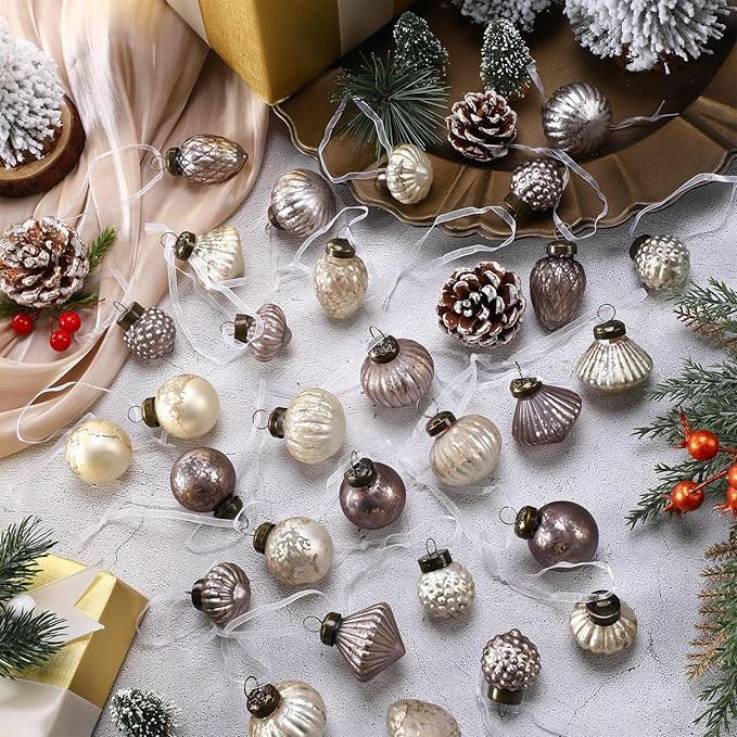Jetec 48 Pcs Mini Copper Mercury Glass Ornaments 6 Style Vintage Glass Christmas Mini Mercury Bal... | Amazon (US)