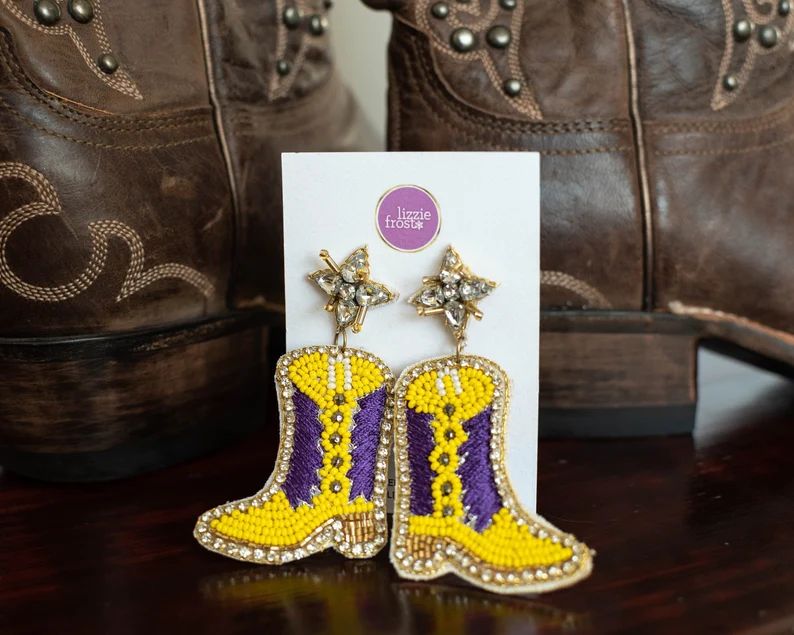 College Game Day Earrings Rodeo LSU Tigers Cowgirl Boot - Etsy | Etsy (US)