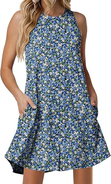 ANRABESS Women Summer Dress Built in Bra 2026 Casual Sleeveless Beach Sundress Flowy Tank Mini Sh... | Amazon (US)