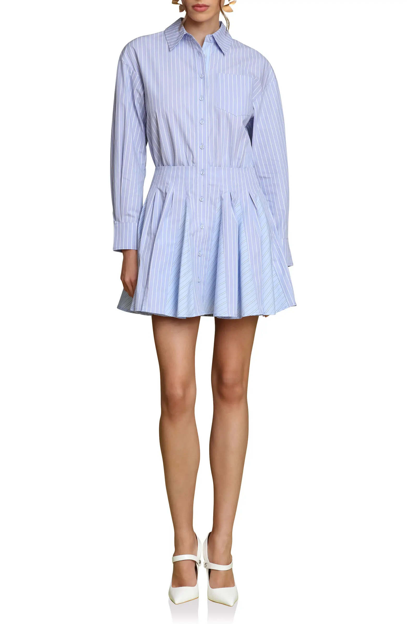 Stripe Long Sleeve Cotton Button-Up Minidress | Nordstrom