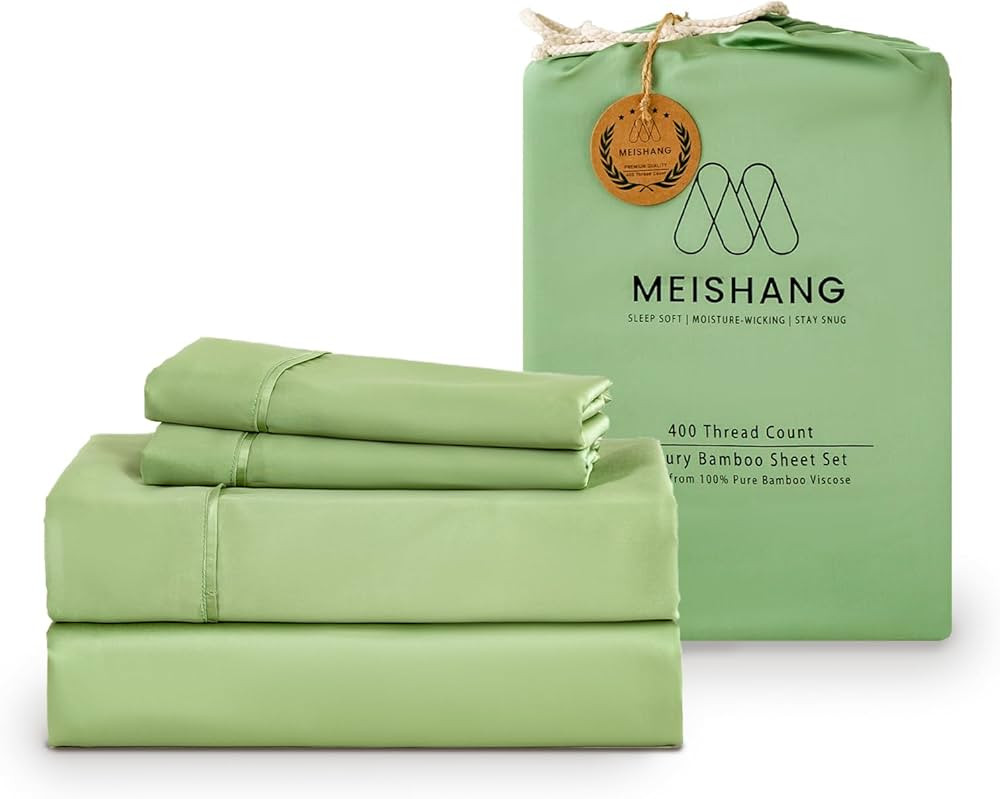MEISHANG Bamboo Sheet Set King Size - 100% Pure Organic Viscose - 400TC Bamboo Cooling Bed Sheets... | Amazon (US)