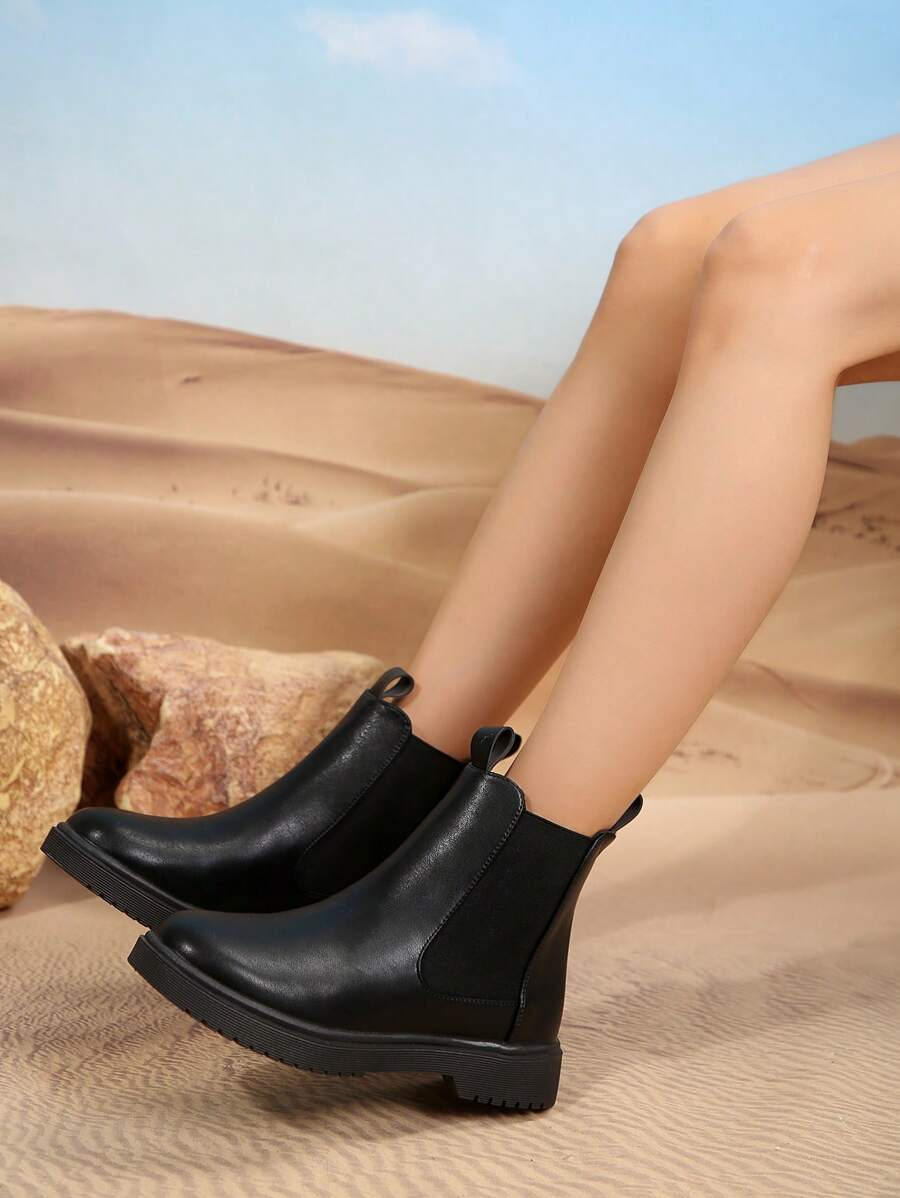 Women's Slip-On Slip-On Ankle Boots And Short Boots, Black, Winter, Flat Heel, New Footwear, Shor... | SHEIN