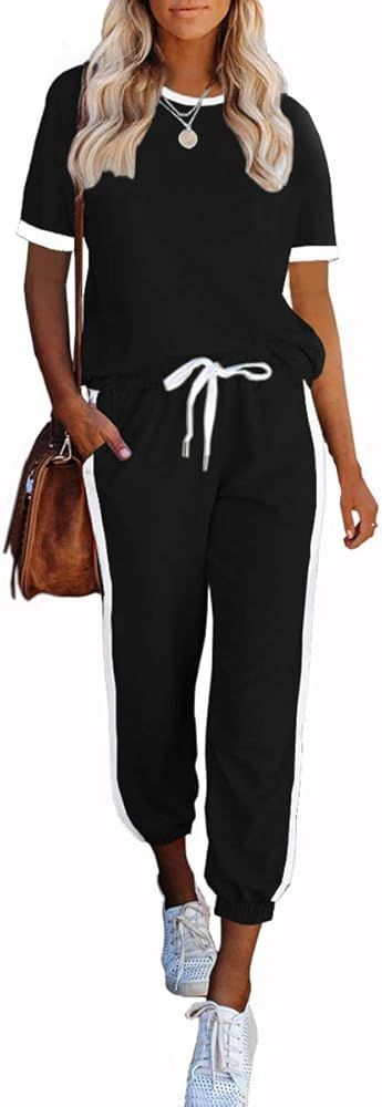 AUTOMET Lounge Sets for Women Loungewear Sets 2 Piece Short Sleeve Sweatsuit Pajamas Sets Sweatpa... | Amazon (US)