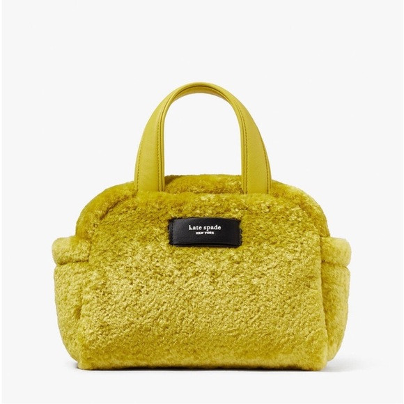 ♠️kate spade Apres Chic Faux Fur Shearling Satchel Bag, Citron Sapphire NWT | Poshmark