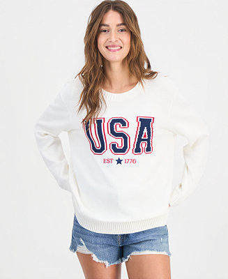 Hooked Up by IOT Juniors' USA Crewneck Sweater - Macy's | Macy's