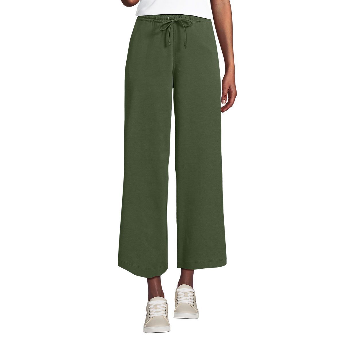 Women's Sport Knit Elastic Waist Wide Leg Crop Pants | Lands' End (US)