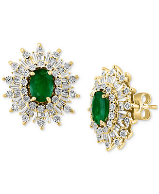 EFFY® Emerald (1-1/2 ct. t.w.) & Diamond (1/3 ct. t.w.) Stud Earrings in Earrings 14k Gold | Macy's
