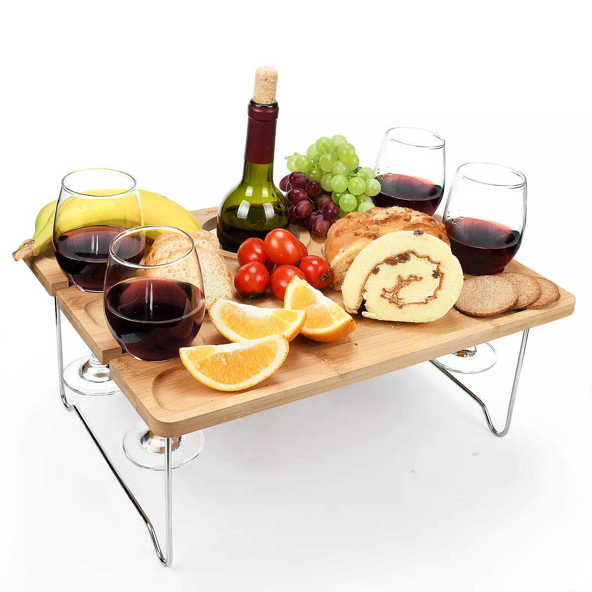 Tirrinia Bamboo Wine Picnic Table, Large Folding Portable Outdoor Snack & Cheese Tray with 4 Wine... | Target