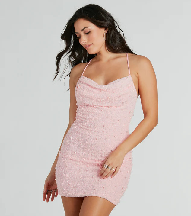Keira Faux Pearl Strappy Open-Back Mini Dress | Windsor Stores