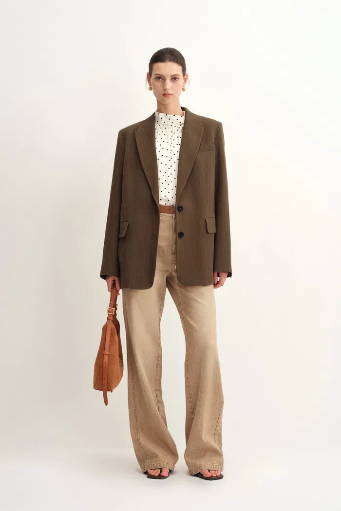 Fanny Striped Herringbone Button Suit Blazer in Cotton | Fabrique