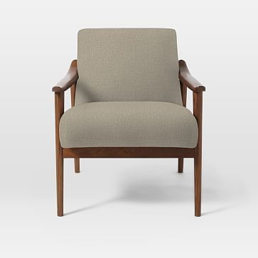 Mid-Century Show Wood Upholstered Chair, Linen Weave, Natural | West Elm (US)