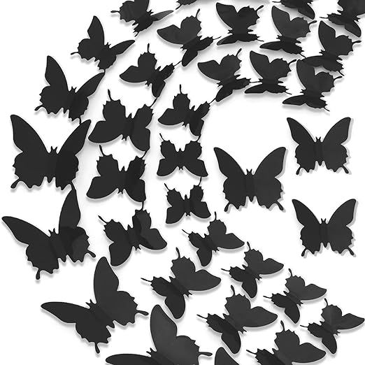 Ryangic 3D Butterfly Wall Decor 48pcs Black Polished Butterflies Wall Stickers 3 Sizes Durable Bu... | Amazon (US)