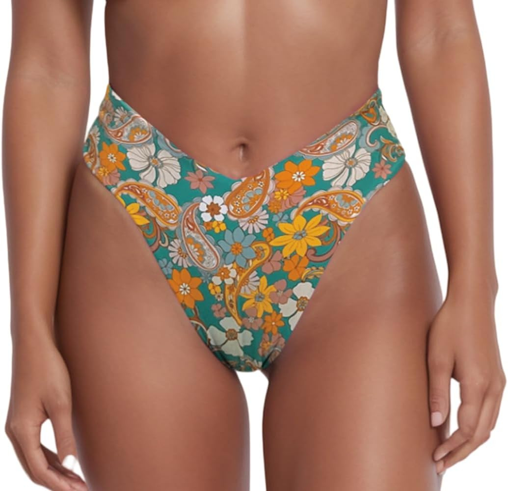 geluboao Women's Bikini Bottom Sexy V Cut High Cut Swimsuit High Waisted Bathing Suit Bottoms | Amazon (US)