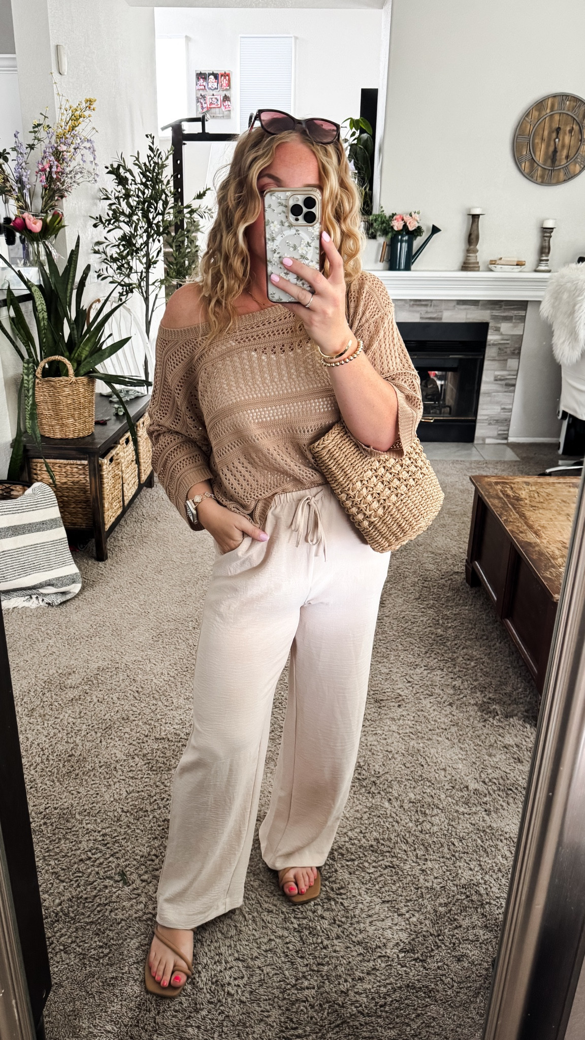 Neutral summer outfit from amazon — crochet top, white tank top with built in bra, lightweight beige pants, straw handbag, and sandals. Grab your normal size with everything 





vacation outfits, tropical outfits, beach outfits, beach clothes, resort wear 2026, summer outfits, beach vacation outfit, beach pants, summer pants, linen pants, cupshe resort wear 

#LTKSaleAlert #LTKTravel #LTKootd