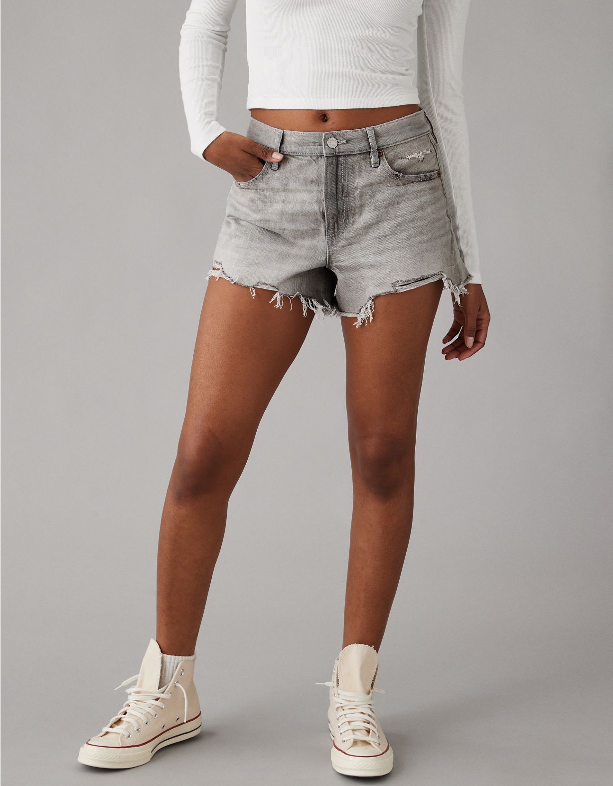 AE Strigid Super High-Waisted Relaxed Denim Short | American Eagle Outfitters (US & CA)