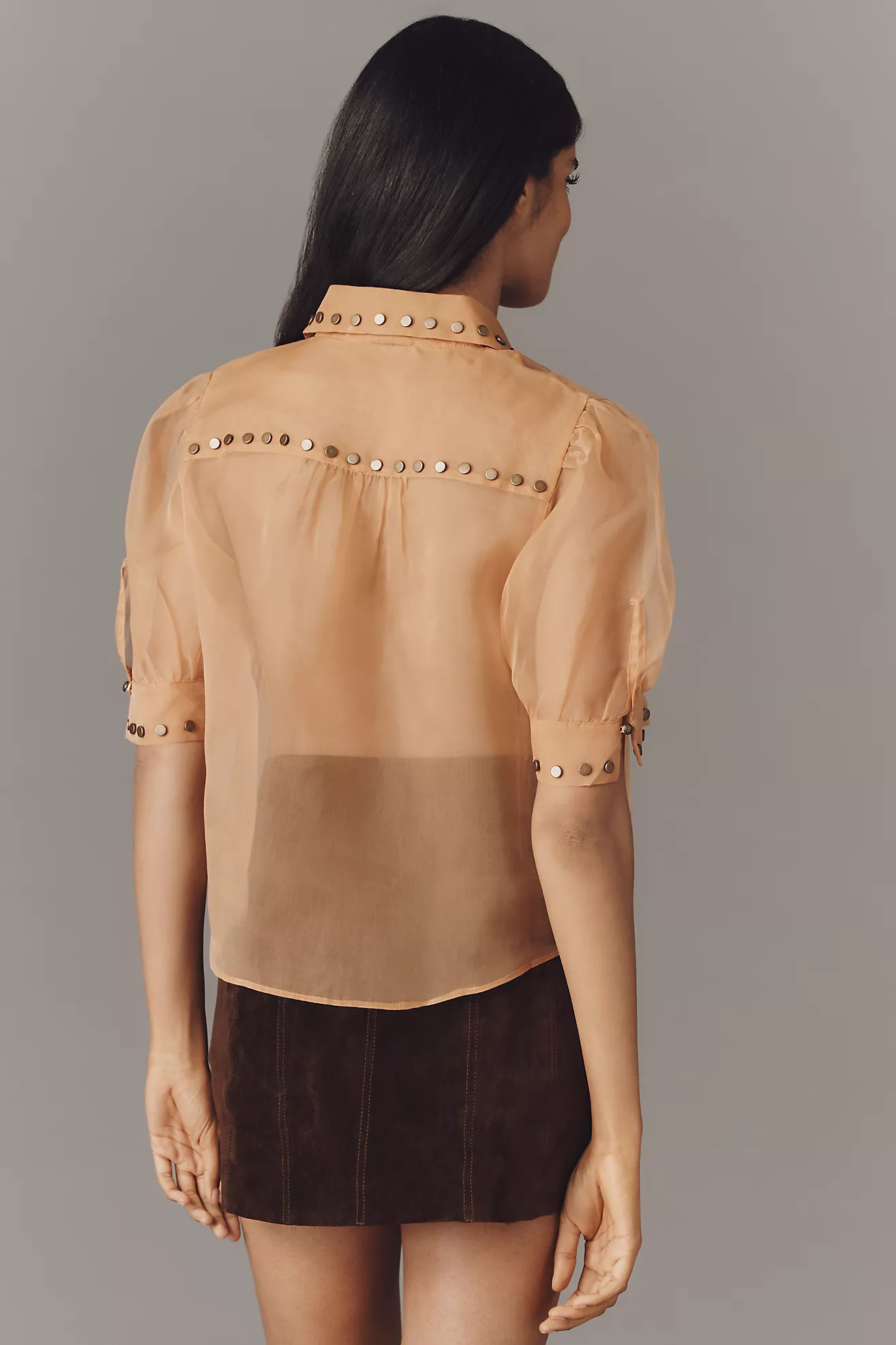 Maeve Short-Sleeve Sheer Pleated Blouse | Anthropologie (US)