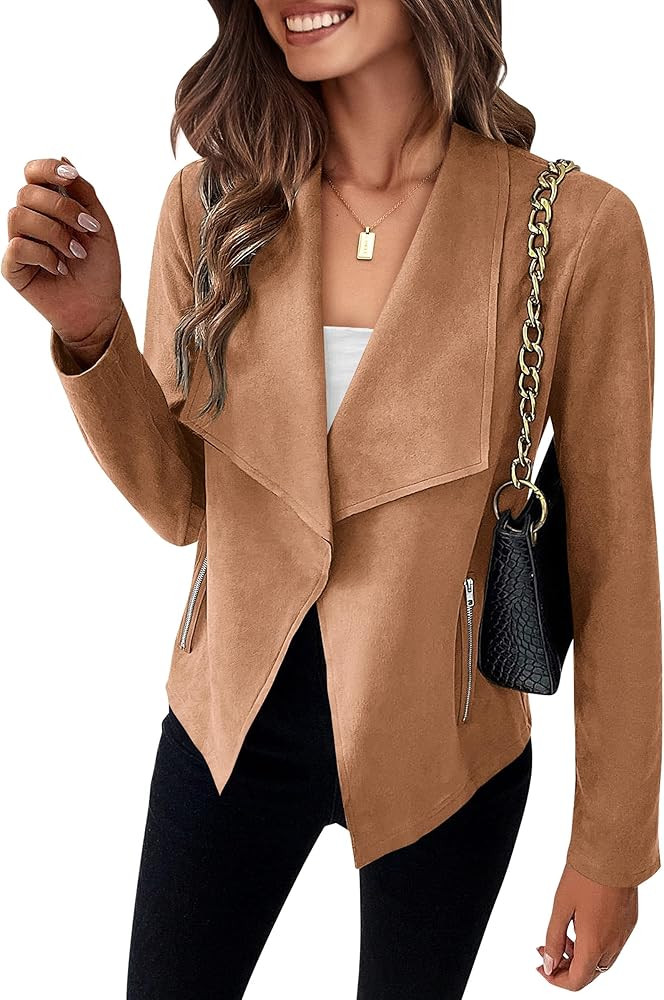 PRETTYGARDEN Women's Faux Suede Jackets 2024 Fall Clothes Long Sleeve Open Front Cropped Coat Out... | Amazon (US)