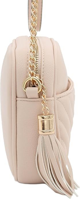 FashionPuzzle Chevron Quilted Crossbody Camera Bag with Chain Strap and Tassel | Amazon (US)