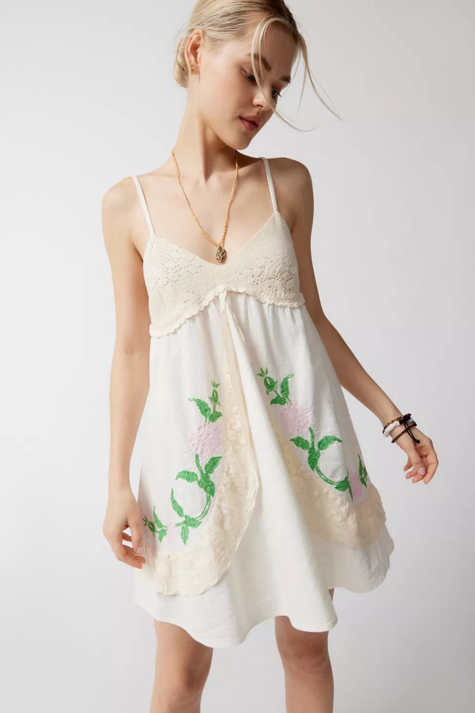 UO Rylee Crochet Embroidered Mini Dress | Urban Outfitters (US and RoW)