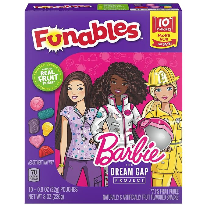 Funables Fruit Snacks, Barbie Shaped Fruit Flavored Snacks, Pack of 10 0.8 ounce Pouches | Amazon (US)