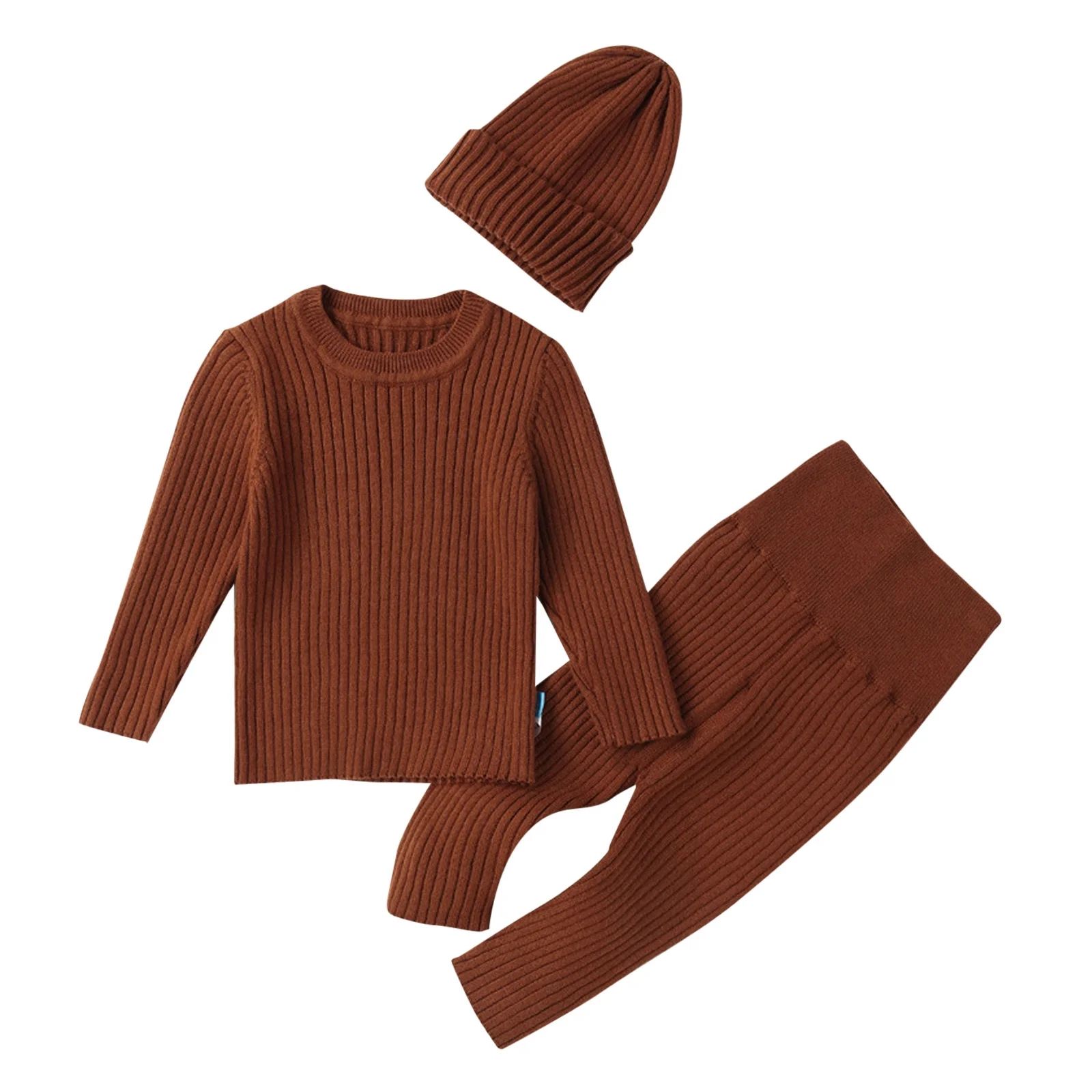 Baby Boys Outfit Sets Baby Girls Boys Solid Autumn Ribbed Long Sleeve Knit Sweater Headbands Set ... | Walmart (US)