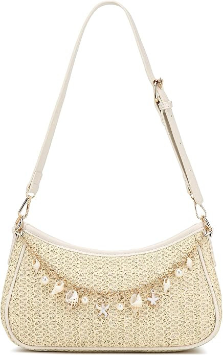 Straw Shoulder Bag for Women Raffia Summer Beach Bag Boho Woven Straw Shoulder Purse Crochet Vaca... | Amazon (US)