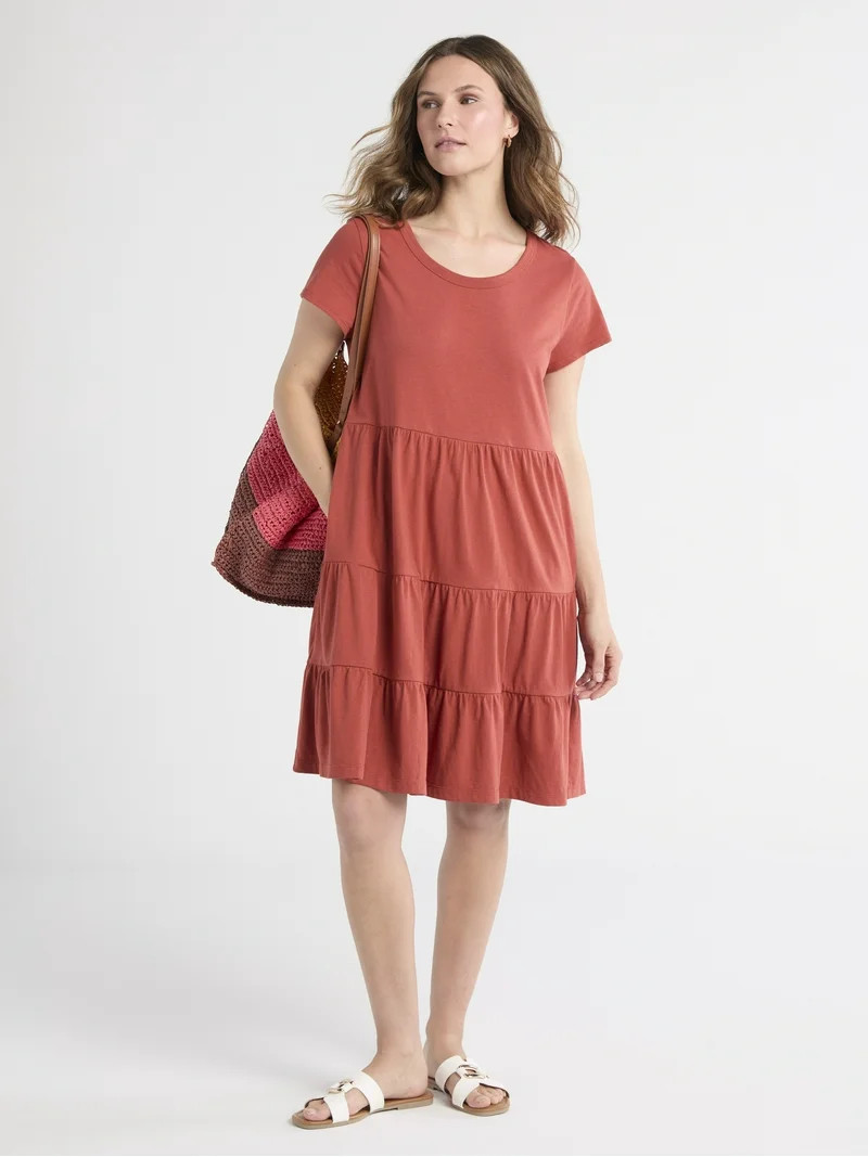 Time and Tru Women's Tiered Cotton Knit Dress, XS-XXXL | Walmart (US)