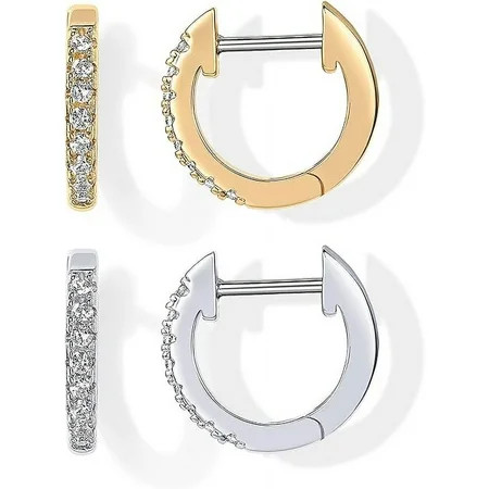 PAVOI Womens 14K Gold Plated Cubic Zirconia Cuff Earrings Huggie Stud (Pack White/Yellow Gold Plated) | Walmart (US)