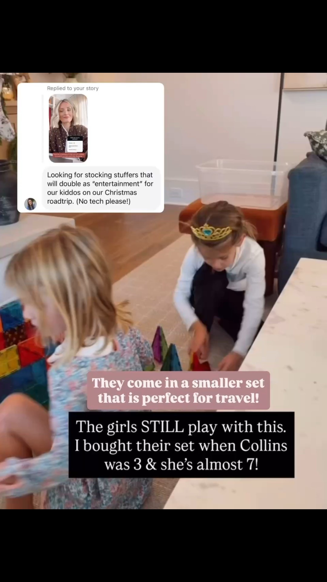 The girls love playing with their Magnatiles! I linked a smaller pack that would be a great stocking stuffer! Something you can easily take on the go or whenever traveling with kids!

Loverly Grey, magnatiles, kids stocking stuffer, toddler gift ideas, toddler stocking stuffer 

#LTKKids #LTKHoliday #LTKGiftGuide