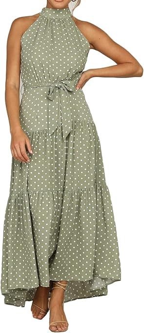 ROVLET Women's Boho Dress Beach Halter Neck Sexy Sleeveless Floral Maxi Casual Sundresses Party D... | Amazon (US)