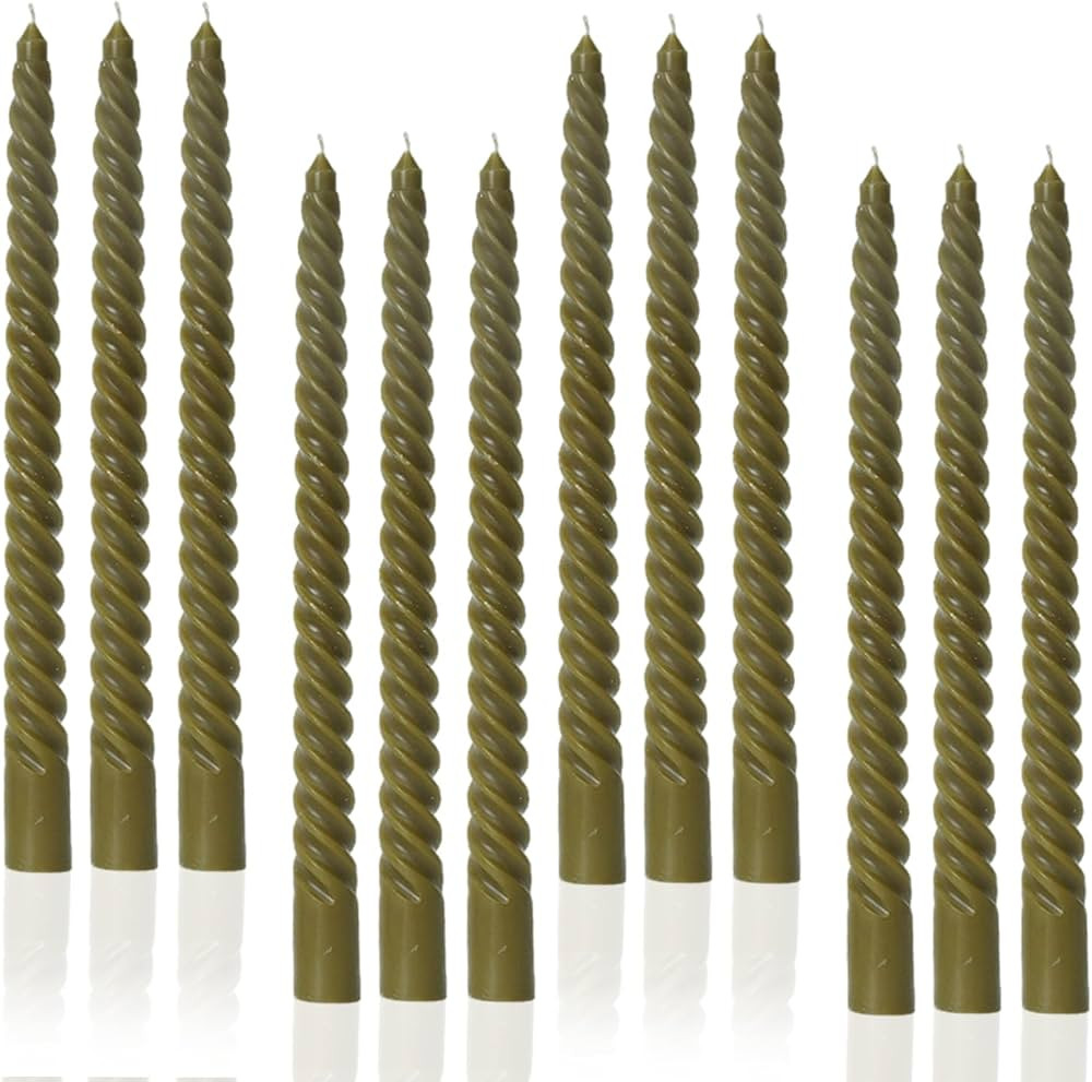 Olive Grenn Tall Taper Candles Spiral Candle Sticks,Unscented Pastel Candle for Holiday,Wedding a... | Amazon (US)