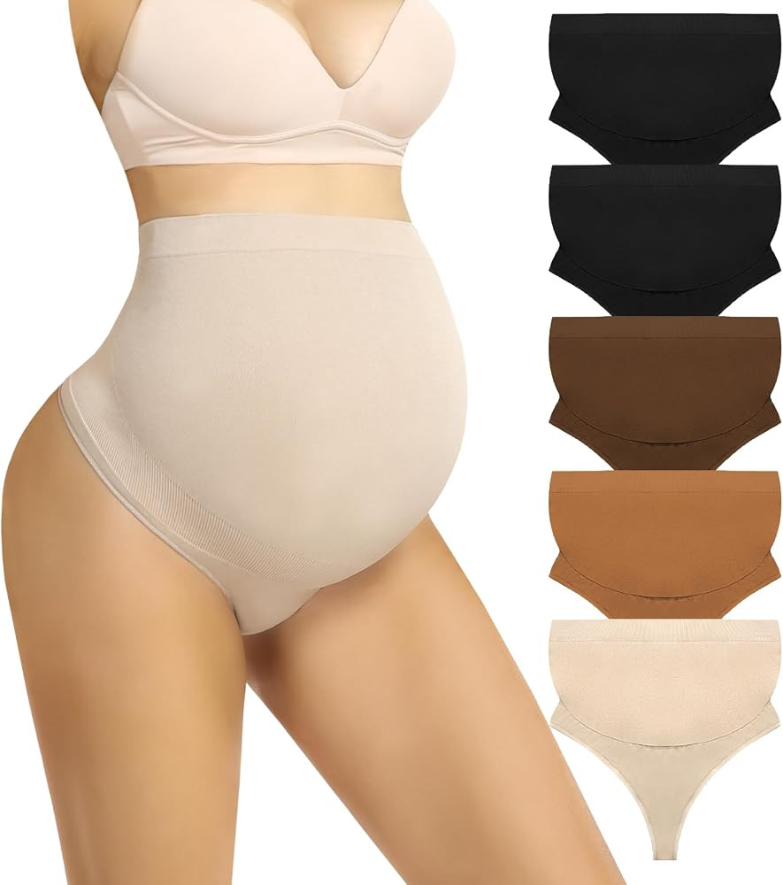 Maternity Underwear Thong for Women, Pregnancy Shapewear Over The Belly Support Seamless Pregnant... | Amazon (US)