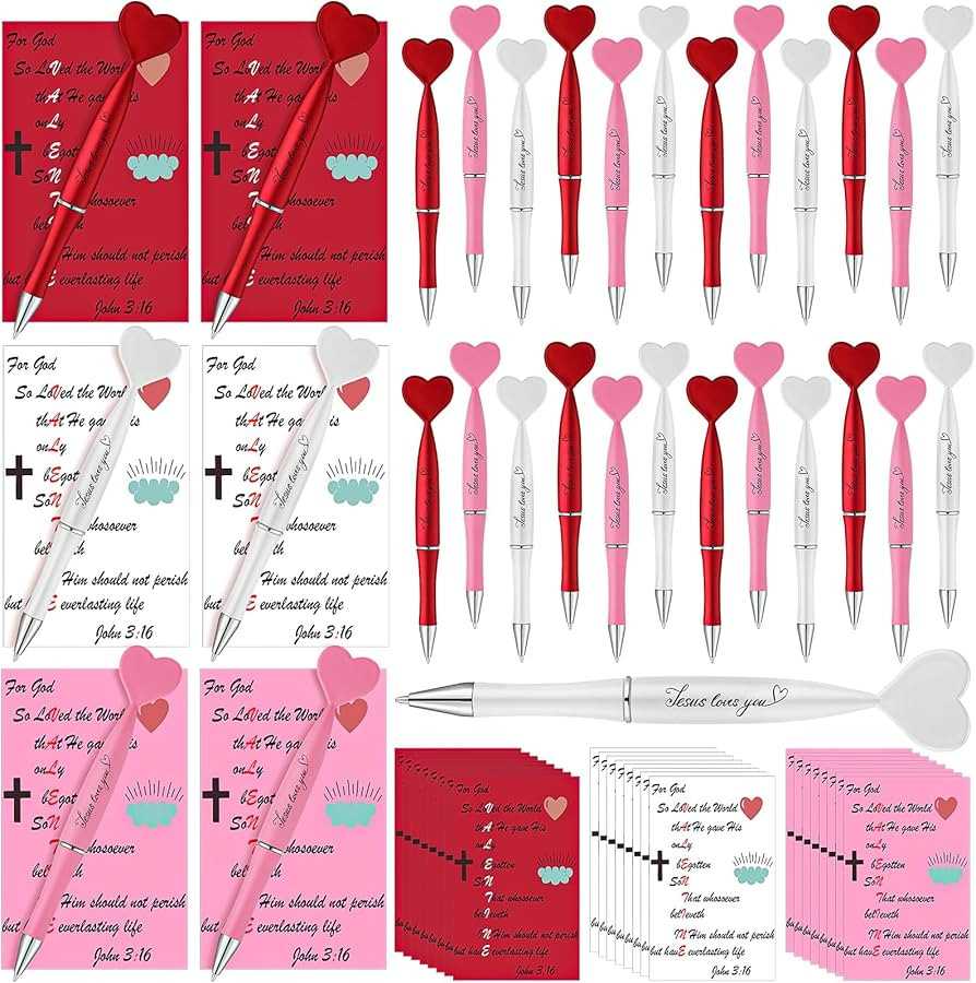 24 Set Christian Valentines Day Gift, Valentine's Day Heart Shaped Ballpoint Pen Bulk with Greeti... | Amazon (US)