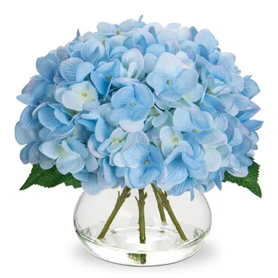 Hydrangea Artificial Flowers With Vase Blue Silk, Fake Flowers Arrangements In Glass Vase | Wayfair Professional