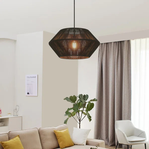 Terra 1-Light Matte Black Natural Twine Chandelier | Wayfair North America