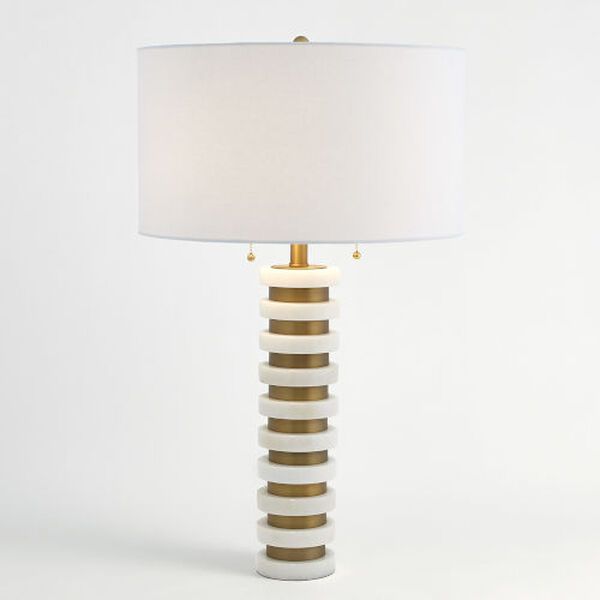 White and Brass Marble Stack Lamp | Bellacor