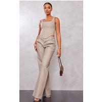 Tall Stone Faux Leather Tie Detail Wide Leg Trousers | PrettyLittleThing UK