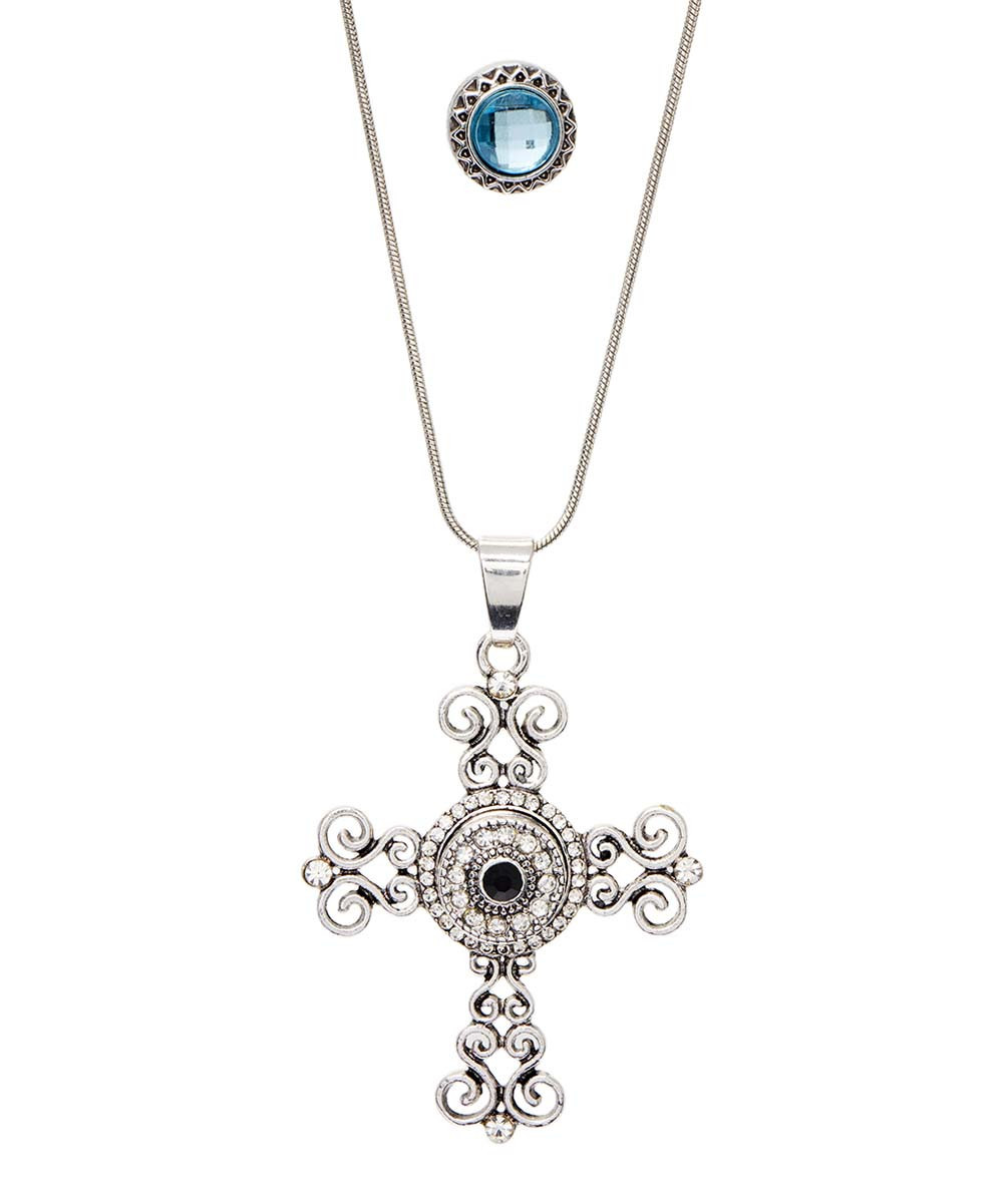 Snap Jewels Women's Jewelry Charms SILVER - Silvertone Cross Necklace & Renaissance Rhinestone & Blu | Zulily